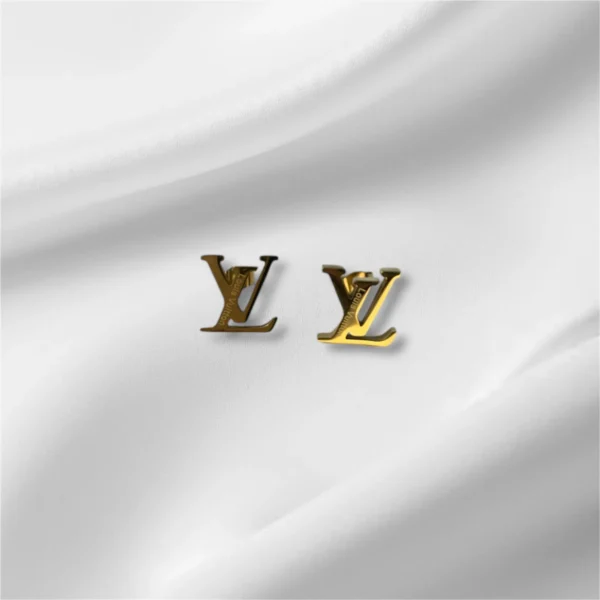 Louis Vuitton Inspired Gold Stainless Steel Stud Earrings - LV Logo